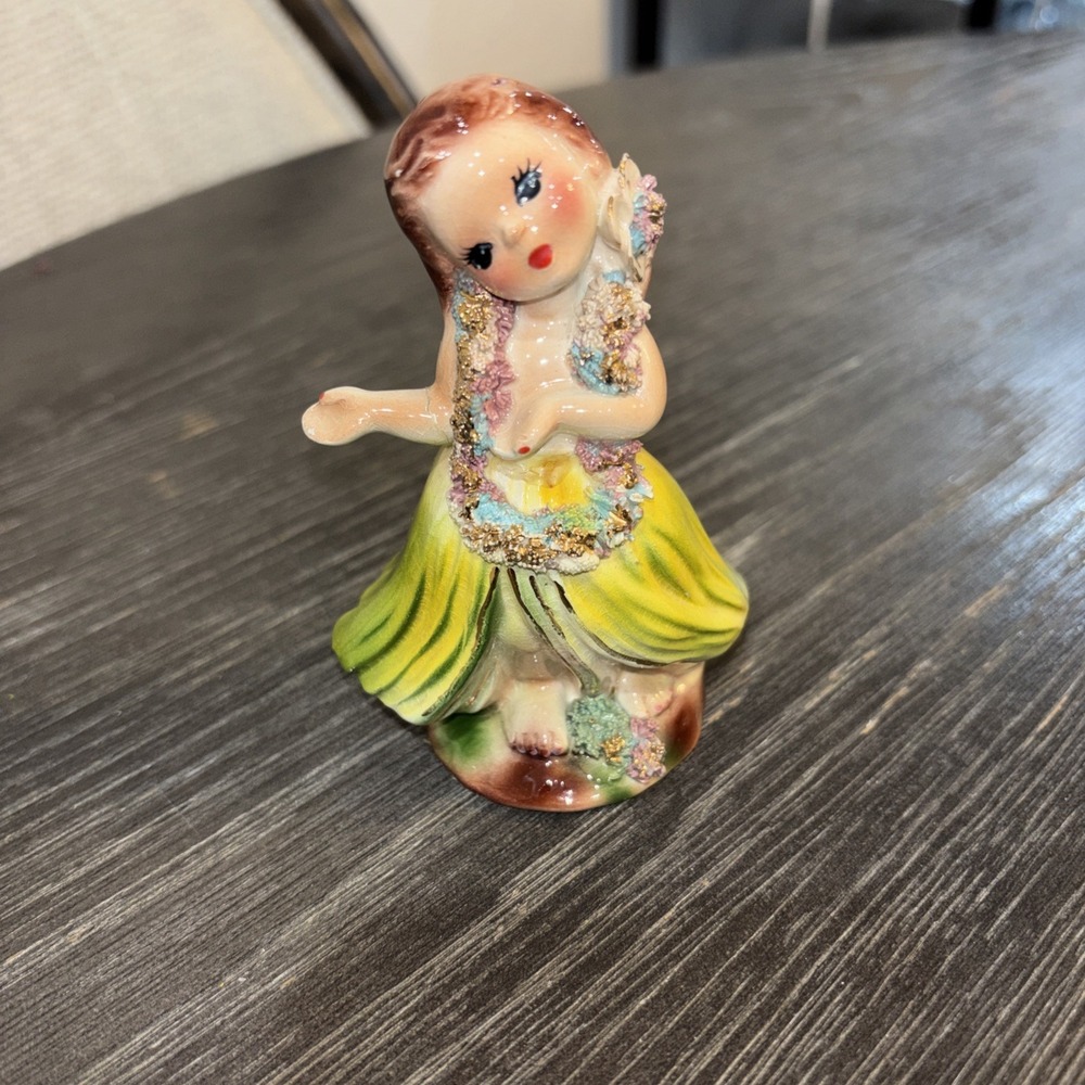 Vintage Josef Originals‎ Hawaiian Hula Girl Figurine Spaghetti Trim NICE